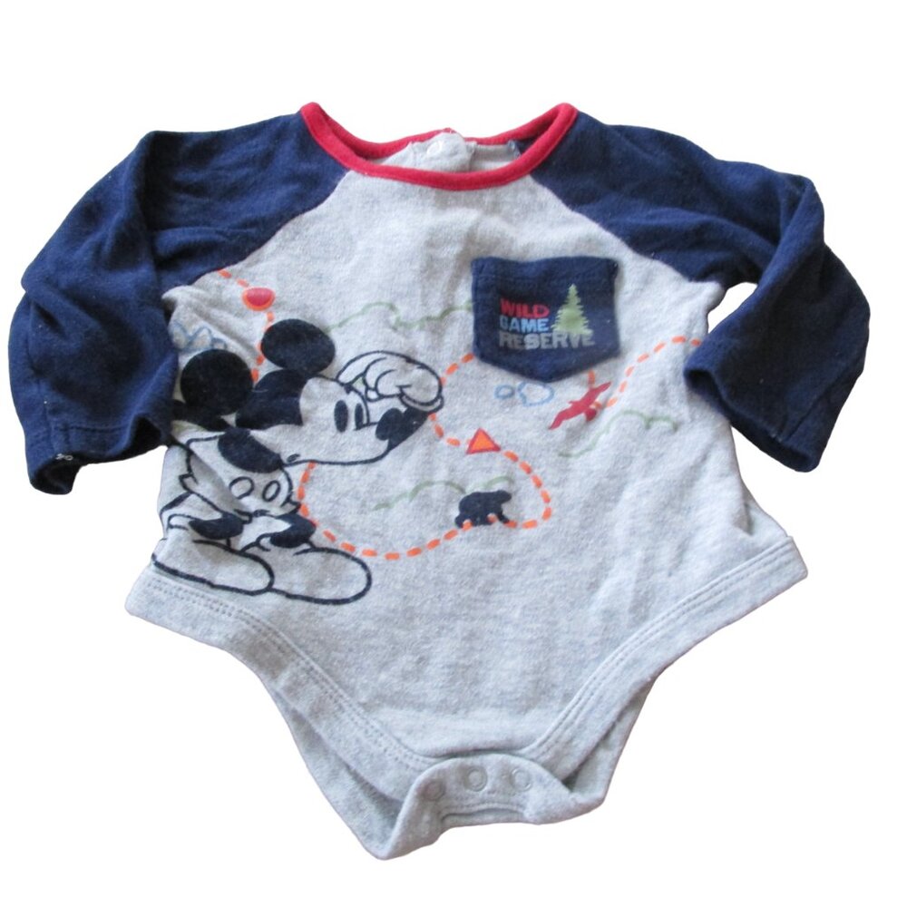 Disney One Piece Bodysuit Infant Boys Size 3-6M Gray Long Sleeve Mickey Mouse